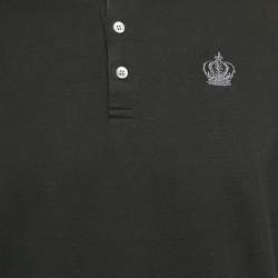 Pre Owned Dolce & Gabbana Black Crown Embroidery Cotton Henley T-Shirt XL