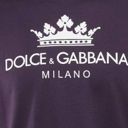 Pre Owned Dolce & Gabbana Purple Logo Print Cotton Crew Neck T-Shirt L