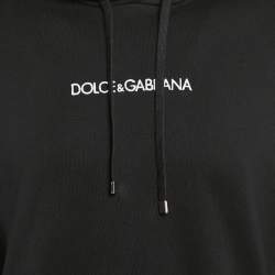 Pre Owned Dolce & Gabbana Black Logo Embroidered Cotton Hooded Sweatshirt L