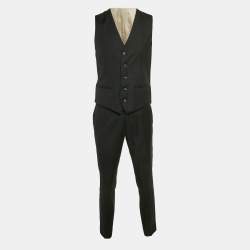 Dolce & Gabbana Black Patterned Wool 3 Piece Suit Set M