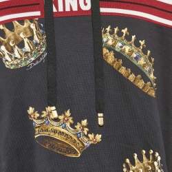 Dolce & Gabbana Black King Crown Print Cotton Hoodie XL