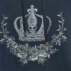 Dolce & Gabbana Navy Blue Crown Embroidered Cotton Knit Hoodie XXL