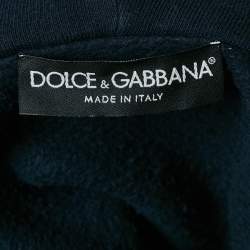 Dolce & Gabbana Navy Blue Crown Embroidered Cotton Knit Hoodie XXL