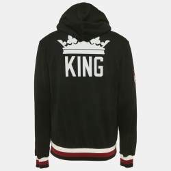 Pre Owned Dolce & Gabbana Black King Print Cotton Knit Hoodie XL
