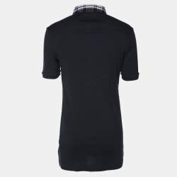 Pre Owned Dolce & Gabbana Navy Blue Cotton Plaid Trim Detail Polo T-Shirt XXL