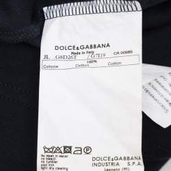 Pre Owned Dolce & Gabbana Navy Blue Cotton Plaid Trim Detail Polo T-Shirt XXL
