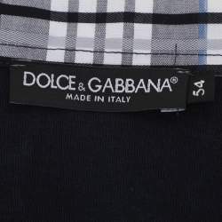 Pre Owned Dolce & Gabbana Navy Blue Cotton Plaid Trim Detail Polo T-Shirt XXL