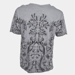 Pre Owned Dolce & Gabbana Grey Printed Viscose/Wool Crew Neck T-Shirt L