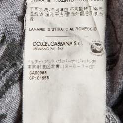 Pre Owned Dolce & Gabbana Grey Printed Viscose/Wool Crew Neck T-Shirt L