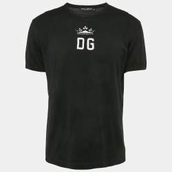 Pre Owned Dolce & Gabbana Black Logo Applique Cotton Crew Neck T-Shirt L