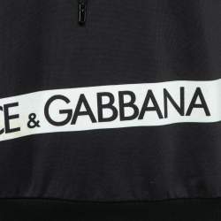 Dolce & Gabbana Black Logo Tape Print Cotton Hooded Sweatshirt S