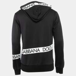 Dolce & Gabbana Black Logo Tape Print Cotton Hooded Sweatshirt S