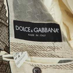 Dolce & Gabbana Cream Printed Cotton Button Front Blazer L