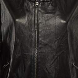 Pre Owned ستر بومبر بتفاصيل محبوكة مخططة من الجلد الأسود دولتشي أند غابانا مقاس كبير جداً