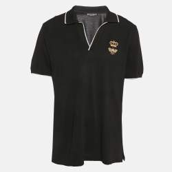 Pre Owned Dolce & Gabbana Black Bee Embroidered Pique Cotton Polo T-Shirt XL