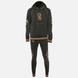 Dolce & Gabbana Black Leopard Embroidery Cotton Knit Hoodie and Pants Set S