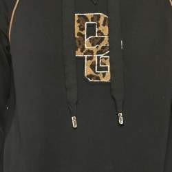 Dolce & Gabbana Black Leopard Embroidery Cotton Knit Hoodie and Pants Set S