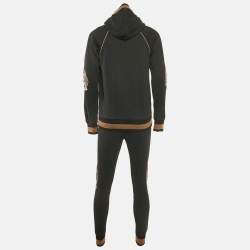 Dolce & Gabbana Black Leopard Embroidery Cotton Knit Hoodie and Pants Set S