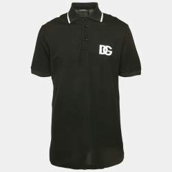 Pre Owned Dolce & Gabbana Black Logo Embroidered Cotton Polo T-Shirt XL 