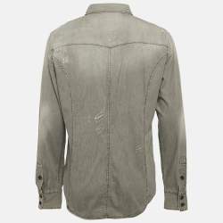 Dolce & Gabbana Grey Distressed Denim Gold Shirt XXL