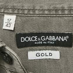 Dolce & Gabbana Grey Distressed Denim Gold Shirt XXL