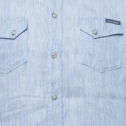 Pre Owned Dolce & Gabbana Blue Striped Linen Blend Slim Fit Shirt XL