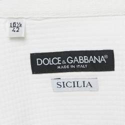 Dolce & Gabbana White Patterned Cotton Sicilia Shirt XL