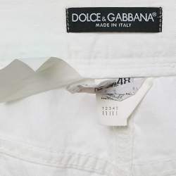Pre Owned Dolce & Gabbana White Denim Pleated Shorts M
