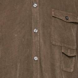 Dolce & Gabbana Brown Corduroy Gold Shirt XL
