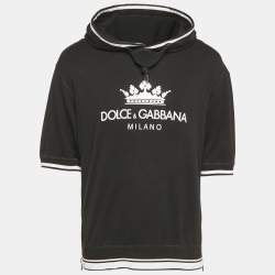 Dolce & Gabbana Black Logo Print Cotton Short Sleeve Hoodie S