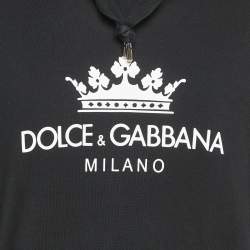Dolce & Gabbana Black Logo Print Cotton Short Sleeve Hoodie S