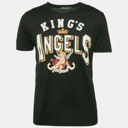 مملوكة مسبقًا Dolce & Gabbana Black King's Angel Print Jersey T-Shirt M