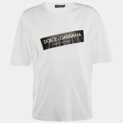 Dolce & Gabbana White Slant Logo Print Cotton Crew Neck T-Shirt XL
