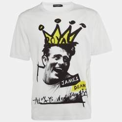 Dolce & Gabbana White Graphic Print Cotton Crew Neck T-Shirt 5XL