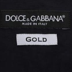 Dolce & Gabbana Navy Blue Printed Cotton Button Front Gold Shirt M