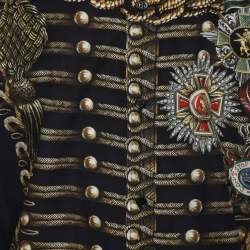 Dolce & Gabbana Navy Blue Printed Cotton Button Front Gold Shirt M