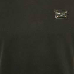 Pre Owned Dolce & Gabbana Black Logo Plaque Jersey Crewneck T-Shirt L