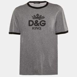 Pre Owned Dolce & Gabbana Grey D&G King Print Cotton Crew Neck T-Shirt XXL