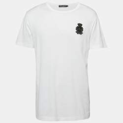 Dolce & Gabbana White Cotton Heraldic Applique Detail T-Shirt XXL