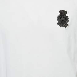 Dolce & Gabbana White Cotton Heraldic Applique Detail T-Shirt XXL
