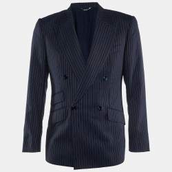 Dolce & Gabbana Navy Blue Striped Wool & Silk Blazer M