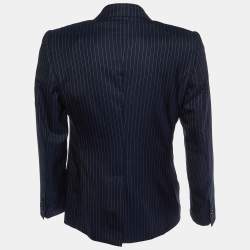 Dolce & Gabbana Navy Blue Striped Wool & Silk Blazer M