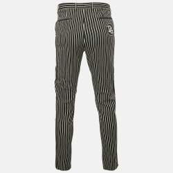 Dolce & Gabbana Black Stripe Cotton Contrast Trimmed Trousers XXL