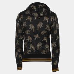Dolce & Gabbana Black Leopard Print Nylon Zip-UP Hoodie XS