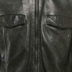 Dolce & Gabbana Black Rib Kit Trim Leather Zip-Up Jacket XL