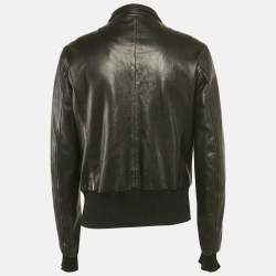 Dolce & Gabbana Black Rib Kit Trim Leather Zip-Up Jacket XL