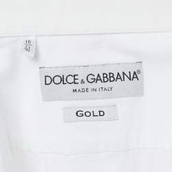 Dolce & Gabbana Gold White Cotton Long Sleeve Button Front Shirt L