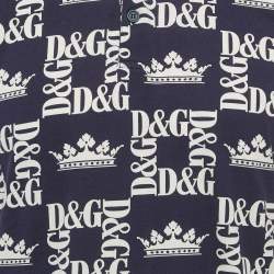 Dolce & Gabbana Navy Blue D&G Print Cotton Polo T-Shirt L