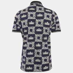 Dolce & Gabbana Navy Blue D&G Print Cotton Polo T-Shirt L