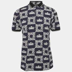 Dolce & Gabbana Navy Blue D&G Print Cotton Polo T-Shirt L